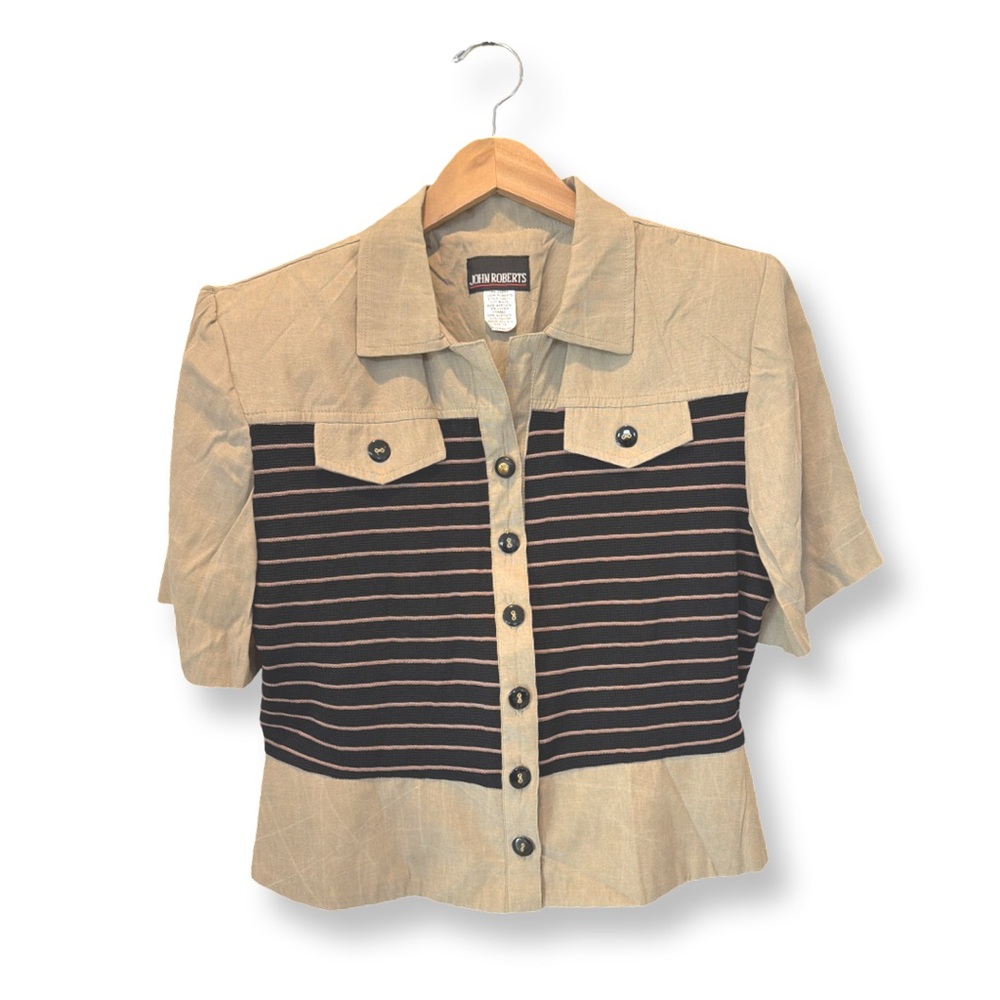 Vintage | J. Jill Beige and Black Button-Up Shirt